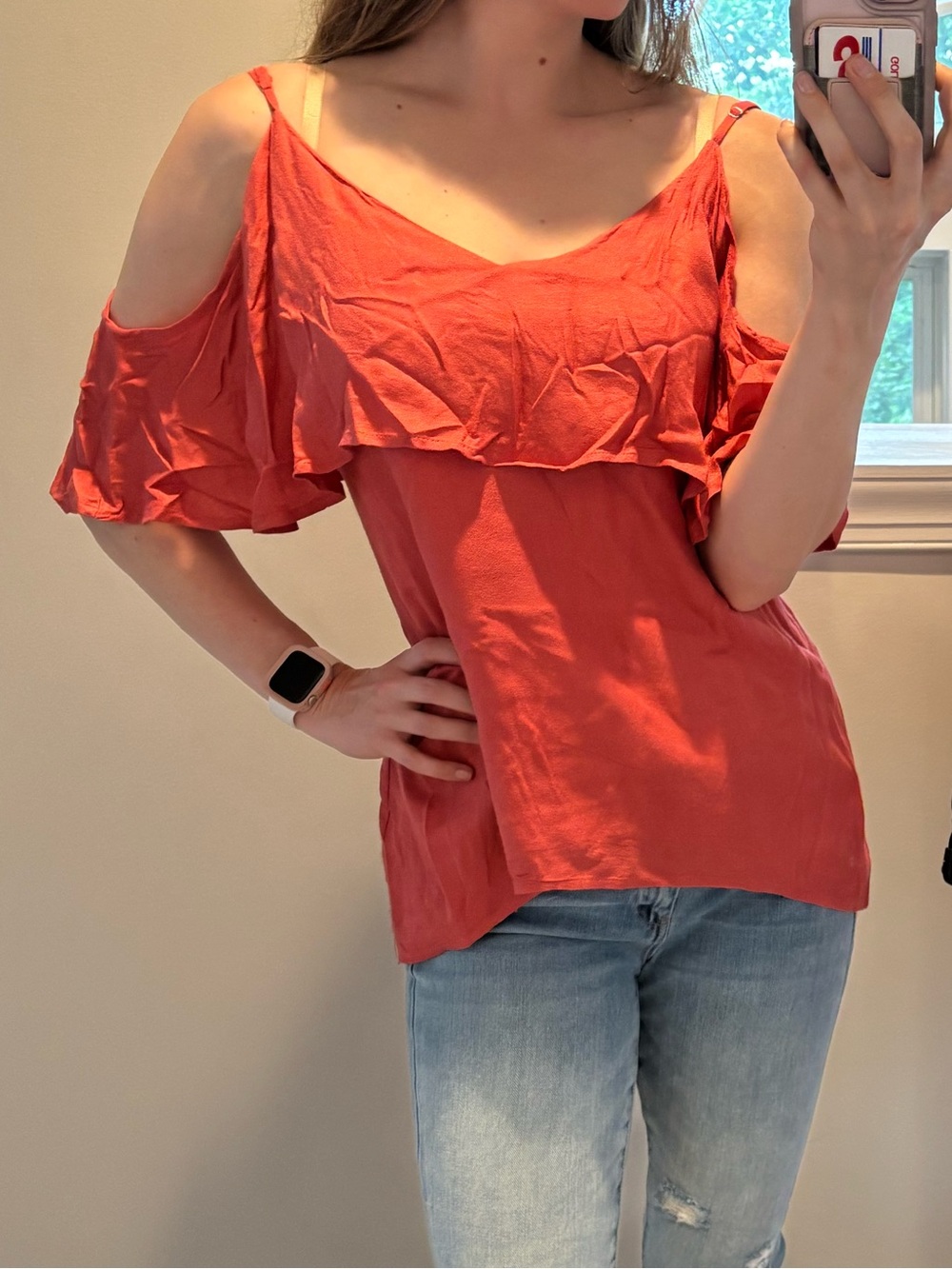 Pink Cold-Shoulder Ruffle Top